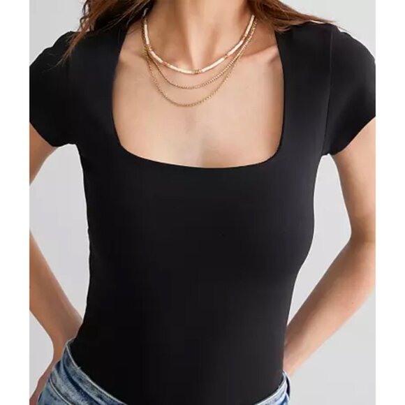 Free People Intimately Square Eyes Bodysuit Black XS Cap Sleeves Square Neck $58 - Picture 3 of 15